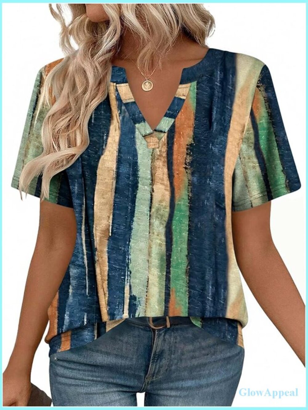 Short Sleeve V Neck Tunic Blouse for Business Casual